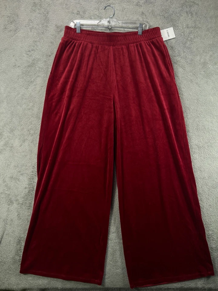 NUEVO Forever 21 Mujer 1X Pantalones de Terciopelo Rojo Oscuro Somerset Pierna Ancha Pull On 35W 32L Foto 1 de 4