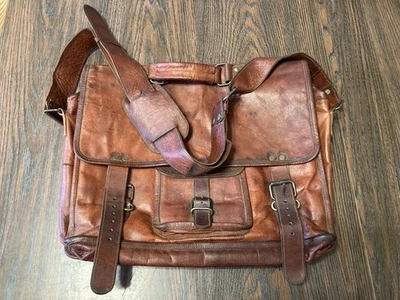 Bolso Mensajero de Cuero de Cabra Genuino Estilo Vintage Hermosamente Hecho a Mano Foto 1 de 4