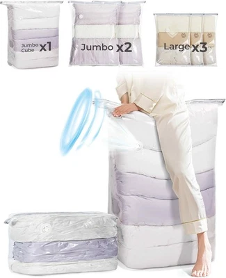 Bolsas de almacenamiento con sello al vacío BAGSMART 1 cubo Jumbo + 2 Jumbo + 3 grandes, transparentes  Foto 1 de 4