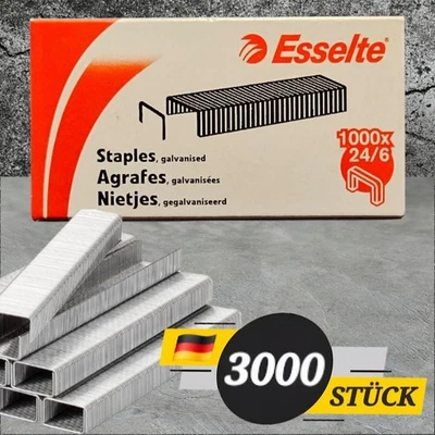 ESSELTE 3000 Stück Heftklammern 24/6 Tackerklammern Klammern Tackernadeln Stahl verzinkt