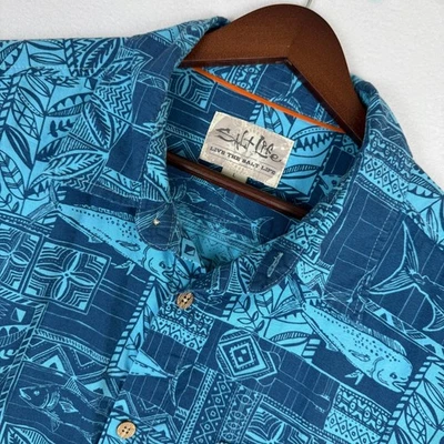Camisa Salt Life Mares de Tahití para Hombres Grande Manga Corta Abotonada Floral Hawaiana Foto 1 de 4