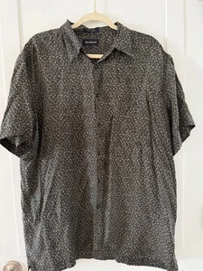 Marc Edwards Silk SHIRT Mens Size L Black Cream Geometric Button Short Sleeve - Picture 1 of 6