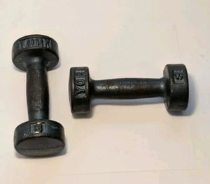 + Vintage York 3 lb. Pair Dumb Bells Round Head w/ Flat Rest Weight Paper USA B4 - Picture 1 of 18