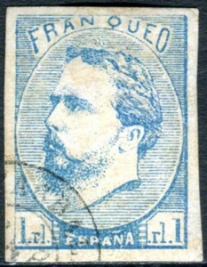 España 1 Real 1873 Azul / Muy Bonito / Carlos VII-Vascongadas US Carlista - Bild 1 von 1