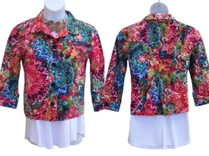 Chico's colorful cotton silk jacket size 2 M L 12 14 SPRING EASTER top blazer - Picture 1 of 10