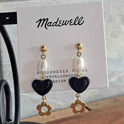 Madewell - Pendientes colgantes de perlas cultivadas y arenisca negra polvo de estrellas - Nuevos con etiquetas Foto 1 de 4