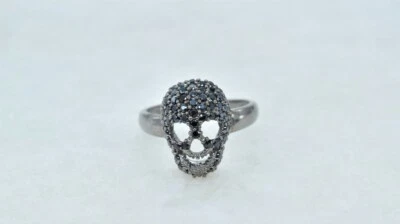 Nero Spinello Gemma Anello Teschio 925 Argento Sterling Uomo Halloween Regali - Immagine 1 di 4