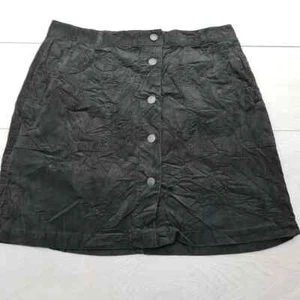 M&S Short Corduroy Skirt Size 12 Khaki Green A-Line Pockets Stretch Cotton - Picture 1 of 7
