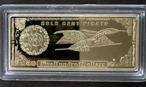 1922 $500 Gold Certificate Ingot layered in 24k Gold E8202 Abraham Lincoln - Picture 1 of 2
