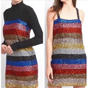GAP Kleid Small Mehrfarbig Pailletten Cocktailkleid Crazy Stripe Party Silvester - Bild 1 von 12