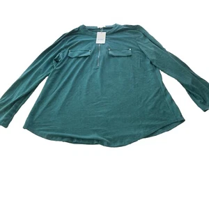 Siddhe Women’s Plus Size 3/4 Length Sleeve Shirt Zip V-Neck Tunic Tops 3XL - Picture 1 of 10