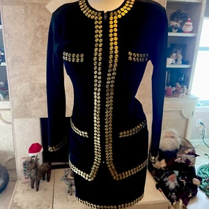 Lillie Rubin M schwarz verziert Gold Nieten Jacke & Rock Vintage 2 Stück Designer - Bild 1 von 21