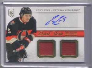 CODY CECI 2013-14 PANINI NATIONAL TREASURES DUAL JERSEY AUTO OTTAWA SENATORS