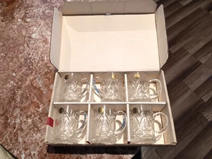 vintage Paul Sebastian Coffee Mug Clear Lead Crystal Glass Set of 6 new USA made - Picture 1 of 23