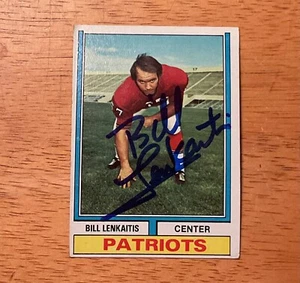Tarjeta de fútbol americano Topps 1974 autógrafo firmado por Bill Lenkaitis New England Patriots - Imagen 1 de 2