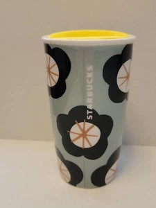 Starbucks Green Spring Black Floral Ceramic Traveler Tumbler Coffee Cup 12 oz - Picture 1 of 7