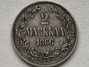 Russia/Finland Silver 2 Markka 1866 XF Condition - Picture 1 of 2