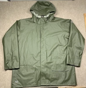 Helly Hansen Jacket Mens 3XL Green Hooded Workwear Rain Coat Waterproof PVC - Picture 1 of 18