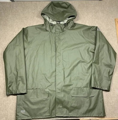 Helly Hansen Jacket Mens 3XL Green Hooded Workwear Rain Coat Waterproof PVC - Image 1 of 4