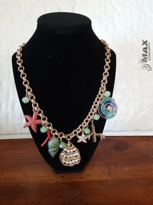 Grueso Tono Dorado Ajustable Playa Concha Verde Azulado Perla Dije Cuentas Collar Boho  Foto 1 de 4