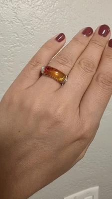 ANILLO ELECTRO PLATE Moda Cóctel Oro Blanco 14K Piedra Ámbar Talla 8 Foto 1 de 4