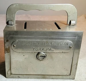 ANTIQUE THE SECURITY,TITLE & TRUST CO. YORK, PENNSYLVANIA ALL BRASS SAVINGS BANK - Picture 1 of 11