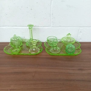 2x Art Deco Green Uranium Glass Dressing Table Sets – 1920s/30s 10 Pieces Total - Picture 1 of 12