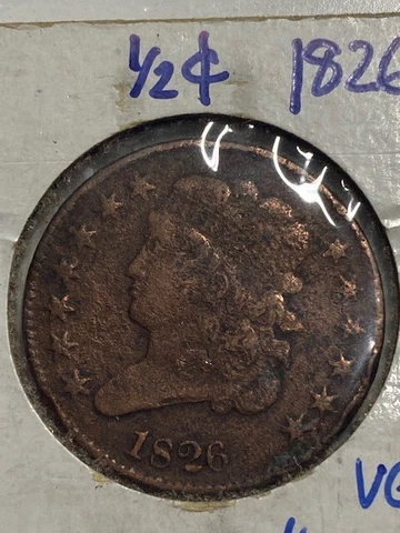 1826 Half Cent, Rough, great details, Classic Head Type, Free shipping Cover