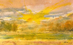 Chris Iskiw 7x10 Original art Watercolor Painting FINE ART Contemporary sunrise - Picture 1 of 6