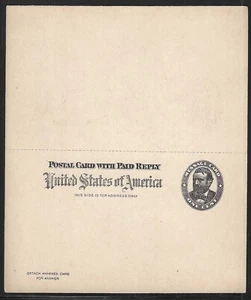 U.S., 1892, Scott #UY1, 1c + 1c Black on Buff, Unsevered, Postal Card, Unused - Picture 1 of 2