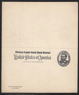 U.S., 1892, Scott #UY1, 1c + 1c Black on Buff, Unsevered, Postal Card, Unused - Image 1 of 2