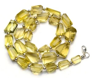 Natural Gemstone Lemon Quartz Faceted Big Size Nugget Beads Necklace 21" - Picture 1 of 6