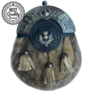 Thistle Badge Sporran Scottish Seal Skin Celtic Cantle Leather Kilt Sporran - Picture 1 of 2