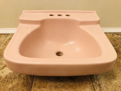 Vintage Pink Bathroom Sink - 1958 Mid Century Art Deco 19.5” Cover