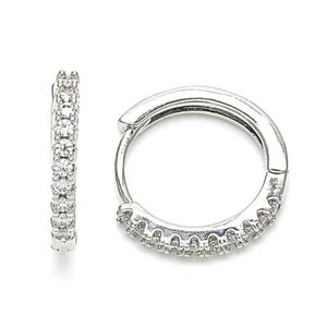 Unisex Delgado Pequeño 16mm Oro 14K Redondo Micro Pavimento CZ Aro Piedra Transparente - Imagen 1 de 2