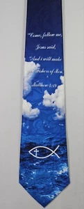 Matthäus 4:19 Männerfischer Jesus christlich religiös blau Krawatte Geschenk - Bild 1 von 4