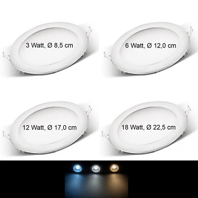 BRAYTRON LED Panel Einbauleuchte Downlight Einbau Decke rund weiß flach 3 6 12 18 Watt