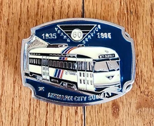 1995 NJ TRANSIT NEWARK CITY SUBWAY BELT BUCKLE 60 YEARS SERVICE NEW JERSEY - Picture 1 of 2