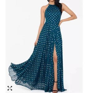 Neu mit Etikett Betsy & Adam dunkel türkis gold Foliendruck Neckholder Chiffonkleid Größe 4 $ 248 - Bild 1 von 8