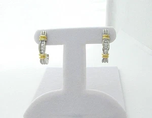 EMERALD CUT DIAMOND HALF HOOP EARRINGS EARTH MINED DIAMONDS - Picture 1 of 3