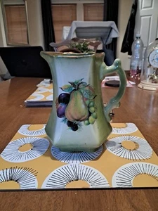Vintage Staffordshire Jug - English Pottery Rococo ; Green Gold, Fruit - Picture 1 of 8