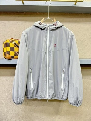 Chaqueta Brunello Cucinelli Para Hombre Forrada Térmica Mezcla de Algodón Nylon Con Capucha Cremallera Gris Foto 1 de 4