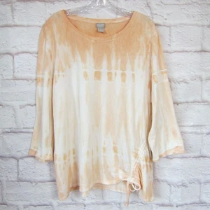 Chicos Zenergy Glazed Peach White Tie Dye Knit Top Ruched Side size 3, XL, 16/18 - Picture 1 of 6