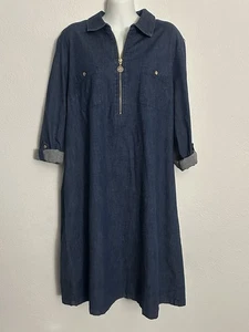 Anne Klein Lightweight Denim Chambray Shirt Dress Zip Front Long Sleeve Size 16 - Picture 1 of 8