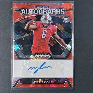 🔵⚫⚪2024 Panini Prizm Draft Picks Red Cracked Ice Holo Myles Cole Auto Rookie RC - Picture 1 of 2