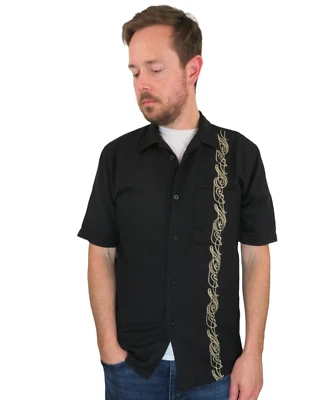 Camisa De Colección Cubavera Guayabera Para Hombres Pequeña Negra Retro Fiesta Cubana Rockabilly Genial Foto 1 de 4
