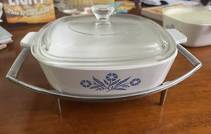 Corning Ware Cornflower Blue & White P-1-B 1 Qt. Range & Microwave w/Lid & Stand - Picture 1 of 6