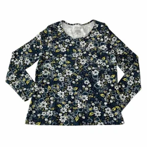 Womens Time & Tru XXL Blue Floral Long Sleeved Top Cotton Plus - Picture 1 of 3