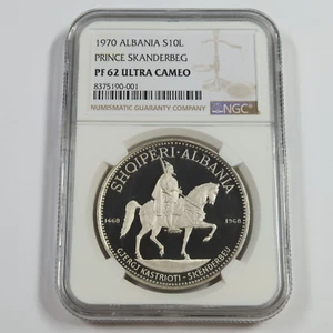 1970 NGC PF62 UCAM ALBANIA 33.33 g .999 Silver Prince Skanderbeg 10 Leke #53512A - Picture 1 of 3