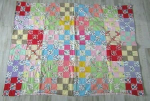 Vintage Handmade Double Sided Pink Cotton Baby Girl Crib Quilt Blanket  - Picture 1 of 9